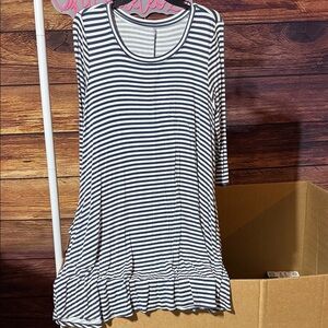 Striped blue and White Dress medium fair shape couple